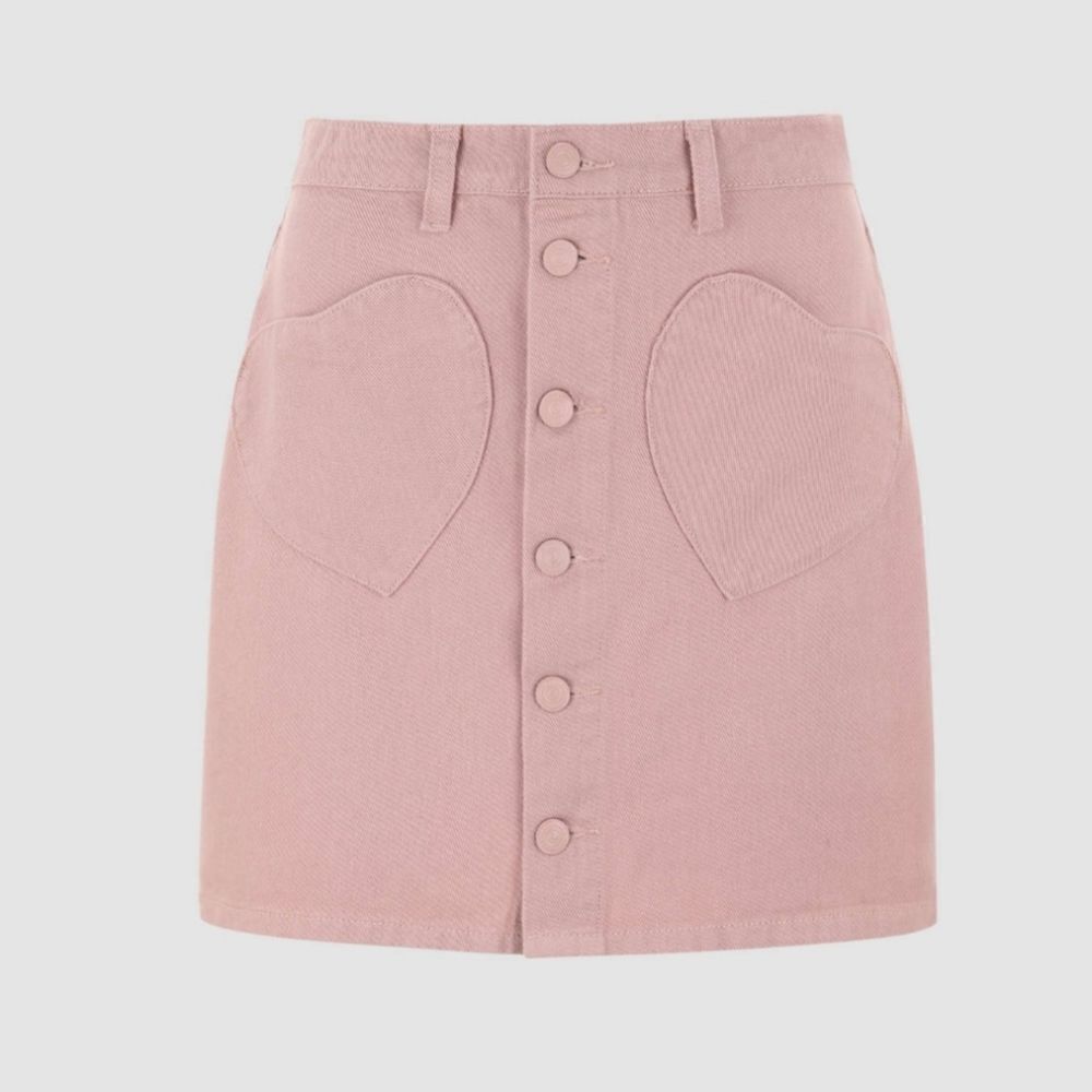 NEW Cider pink heart pocket front button denim mini skirt M